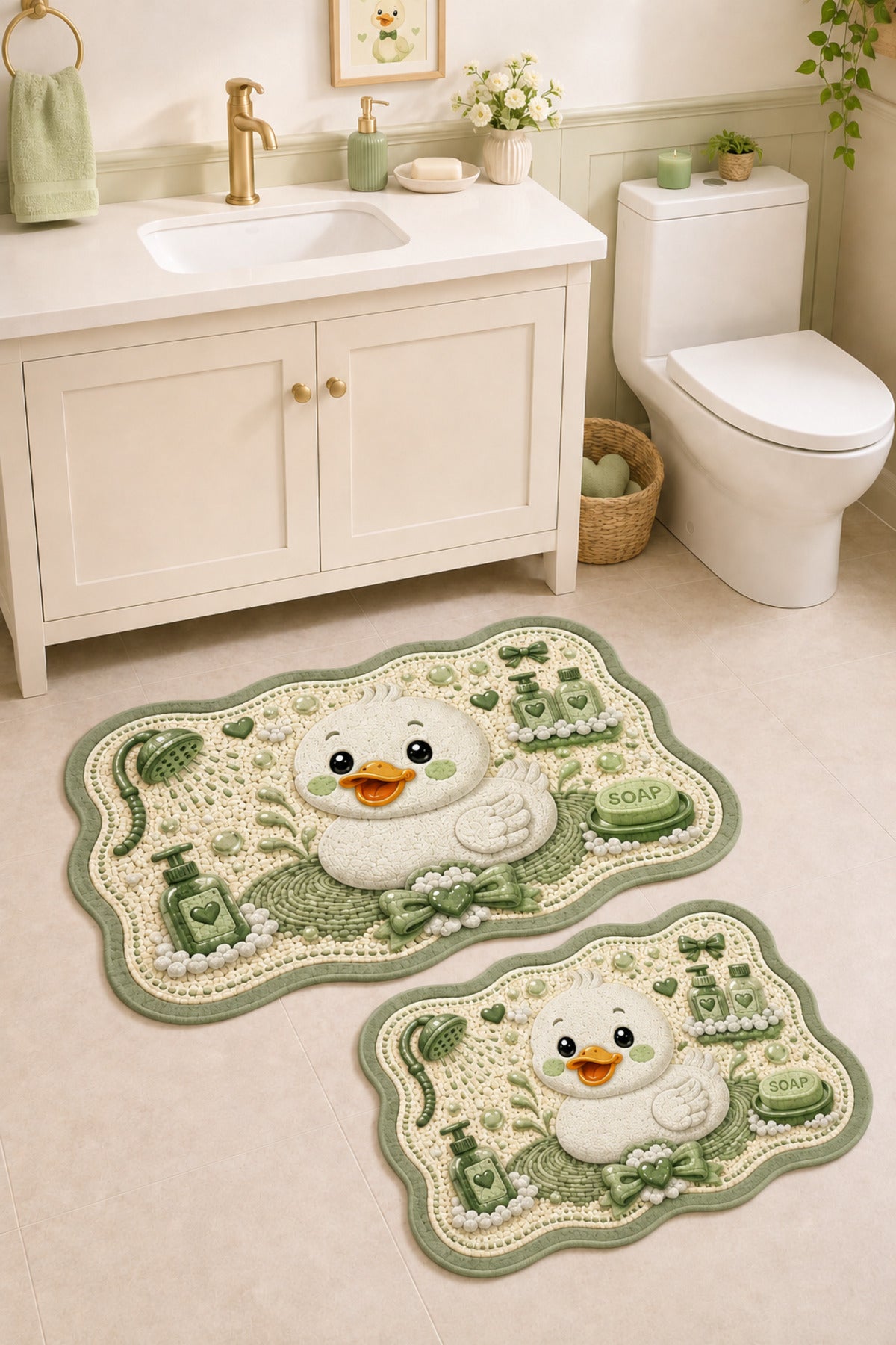 Dijital Kaymaz Yıkanabilir İkili Modern Banyo Paspası Banyo Halısı Banyo Dekor (40x60+60x90 cm)