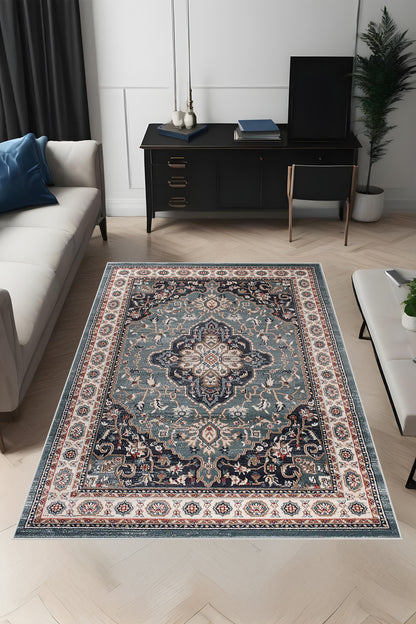 Dijital Baskı Klasik Desenli Çerçeveli Dekoratif Makinada Yıkanabilir Salon ve Yolluk Halısı