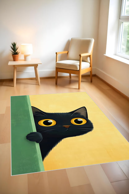 Makinede yıkanabilir kedi desenli kaymaz taban leke tutmaz çocuk halısı salon halısı ve yolluk