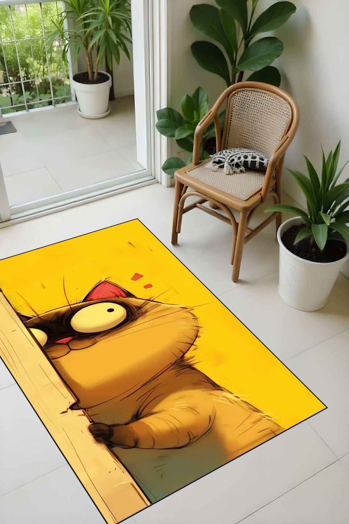 Makinede yıkanabilir kedi desenli kaymaz taban leke tutmaz çocuk halısı salon halısı ve yolluk
