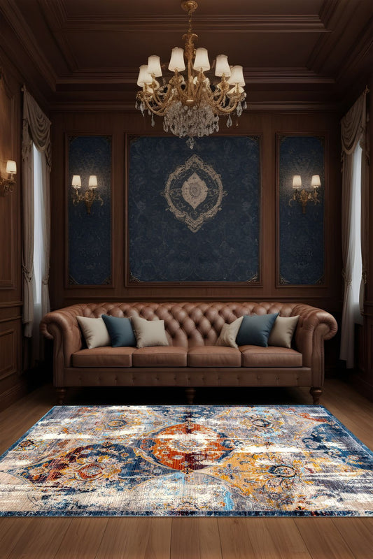 Dijital Baskı Eskitme Vintage Renkli Dekoratif Makinada Yıkanabilir Salon ve Yolluk Halısı
