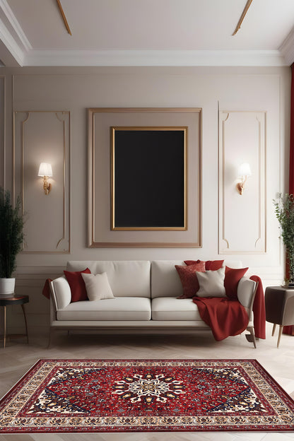 Dijital Baskı Klasik Desenli Çerçeveli Dekoratif Makinada Yıkanabilir Salon ve Yolluk Halısı