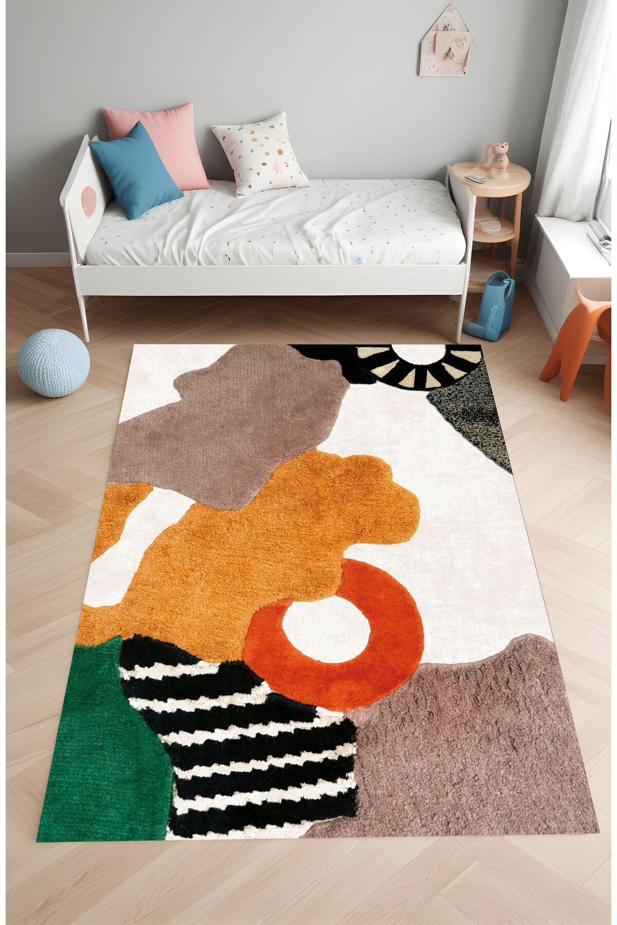 Dijital Baskı Rengarenk Modern Dekoratif Makinada Yıkanabilir Çocuk Yolluk ve Salon Halısı