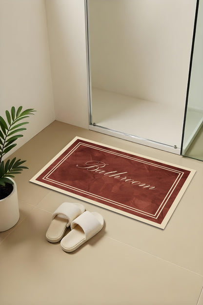 Dijital Baskı Bordo Renkli Çerçeveli Modern 2'li Set Banyo Paspası Banyo Halısı (60x100 40x60)