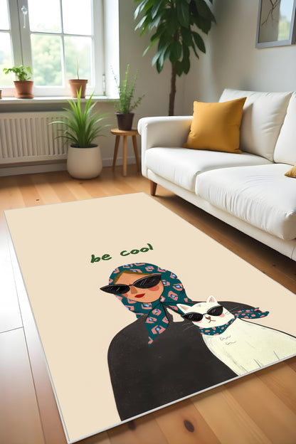 Makinede yıkanabilir bej renk bohem desen kaymaz taban leke tutmaz mutfak salon halısı ve yolluk