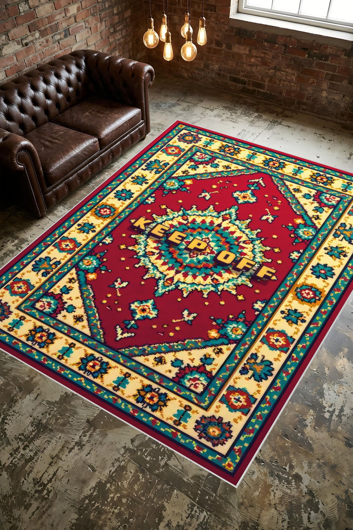 Dijital Yıkanabilir Etnik Retro Desen Kaymaz Taban Salon Halısı Mutfak Yolluk Çocuk Odası Halısı