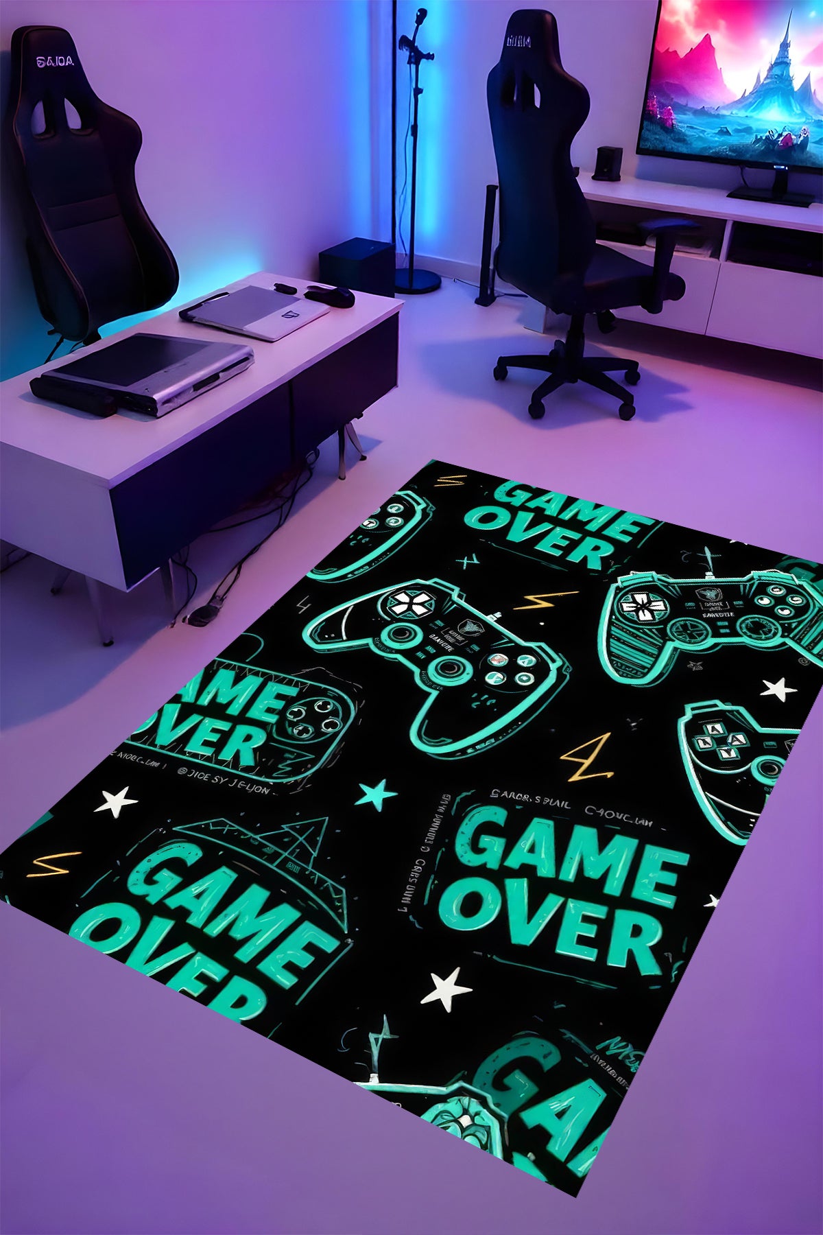Gaming Halı Dijital Baskı Oyun Odası Halısı Kaymaz Taban Yıkanabilir Gamer Modern Tasarım