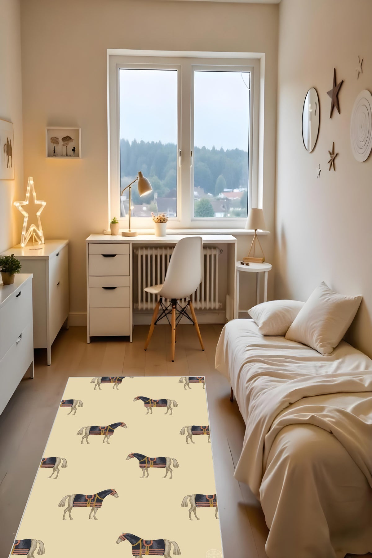 Makinede yıkanabilir at figürlü kaymaz taban leke tutmaz salon halısı çocuk halısı ve kesme yolluk