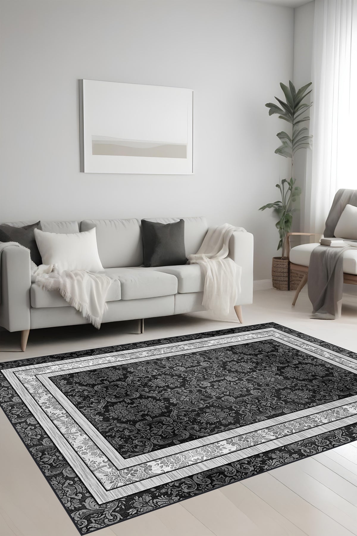 Dijital Baskı Klasik Desenli Çift Çerçeveli Dekoratif Makinada Yıkanabilir Salon ve Yolluk Halısı