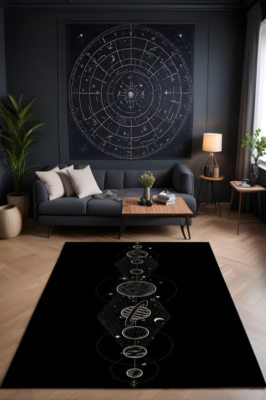 Makinede yıkanabilir astronomi desen kaymaz taban leke tutmaz salon halısı genç halısı çocuk halısı