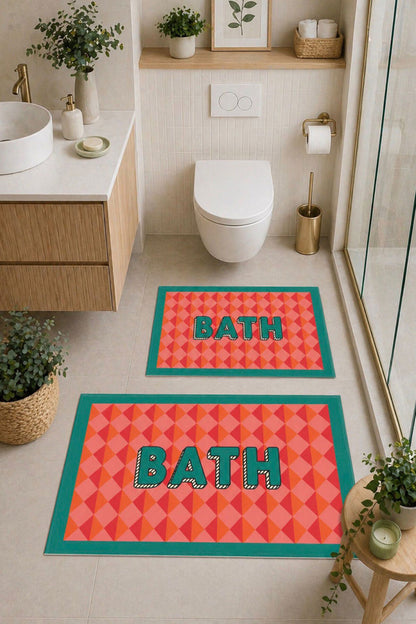 Dijital Baskı Modern Desenli Modern Banyo Halısı İkili Banyo Paspası (40cmx60cm)ve(60cmx100cm)