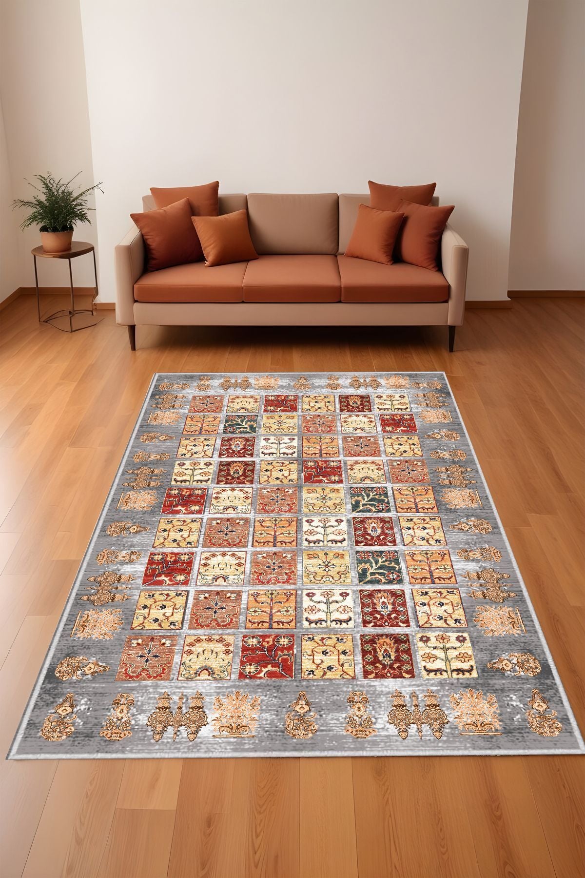 Dijital Baskı Afgan Binbirgece Motifli Dekoratif Makinada Yıkanabilir Salon Mutfak ve Yolluk Halısı