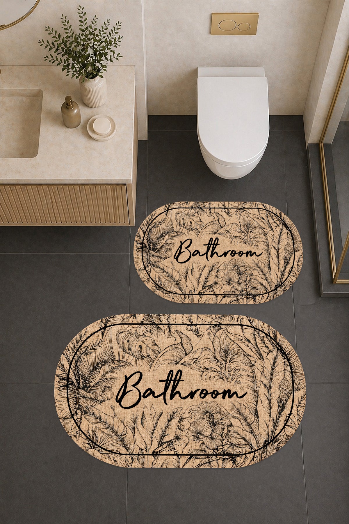 Dijital Baskı Modern Desenli Modern Banyo Halısı İkili Banyo Paspası (40cmx60cm)ve(60cmx100cm)