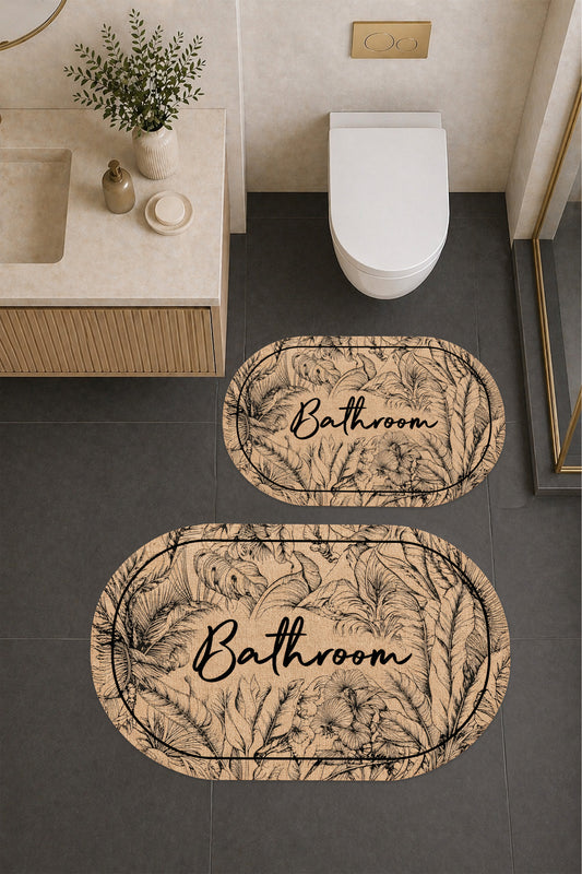Dijital Baskı Modern Desenli Modern Banyo Halısı İkili Banyo Paspası (40cmx60cm)ve(60cmx100cm)