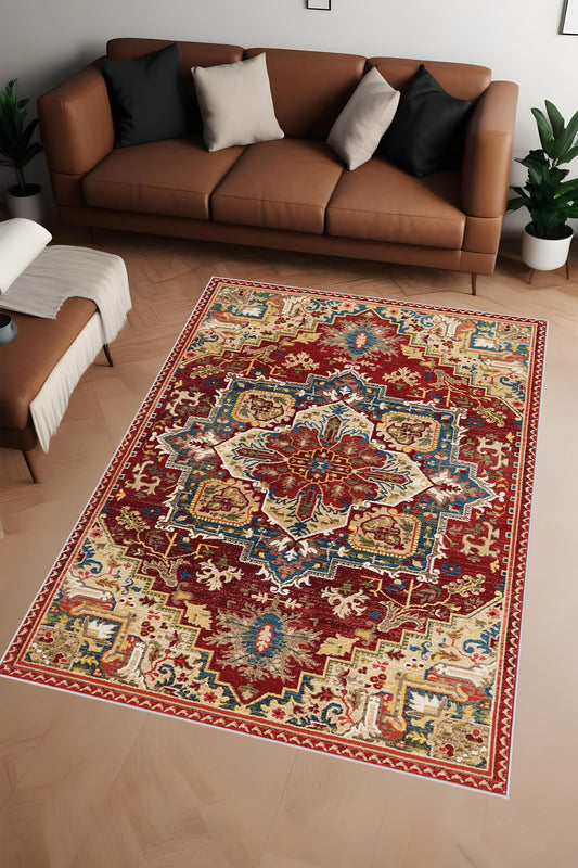 Dijital Baskı Klasik Desenli Çerçeveli Dekoratif Makinada Yıkanabilir Salon ve Yolluk Halısı