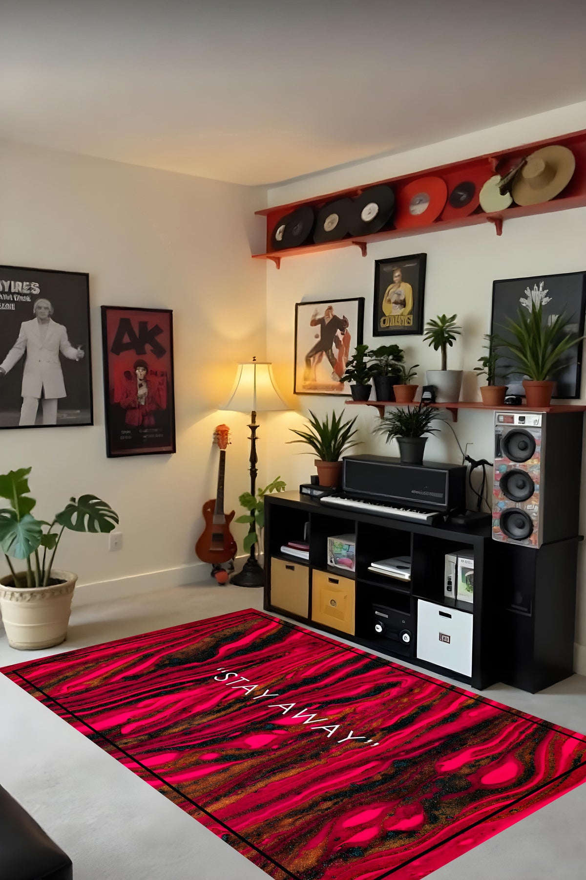 Dijital Baskı Stay Away Yazılı Modern Kaymaz Taban Makinada Yıkanabilir Salon Halısı ve Yolluk