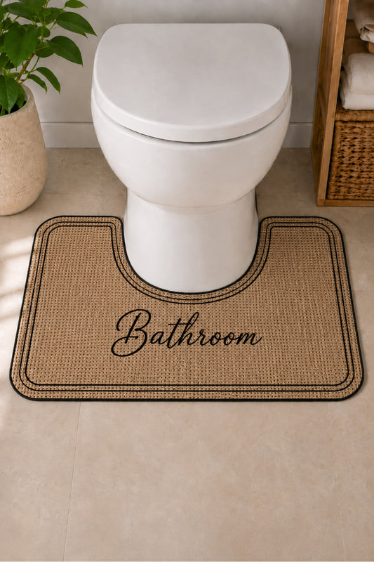 Dijital Kaymaz Yıkanabilir Hasır Görünümlü Klozet Paspas Modern Banyo Paspası Banyo Dekor 70x40
