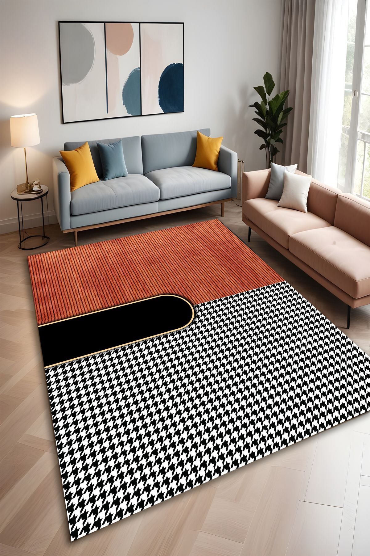 Dijital Baskı Modern Dekoratif Kaymaz Taban Makinada Yıkanabilir Salon Mutfak ve Yolluk Halısı