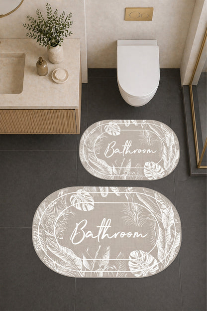 Dijital Baskı Modern Desenli Modern Banyo Halısı İkili Banyo Paspası (40cmx60cm)ve(60cmx100cm)