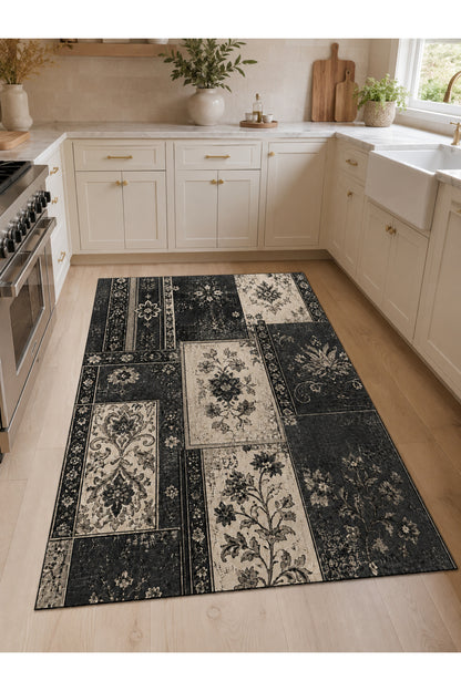 Dijital Kaymaz Yıkanabilir Patchwork Vintage Retro Salon Halısı Mutfak Halısı Yolluk