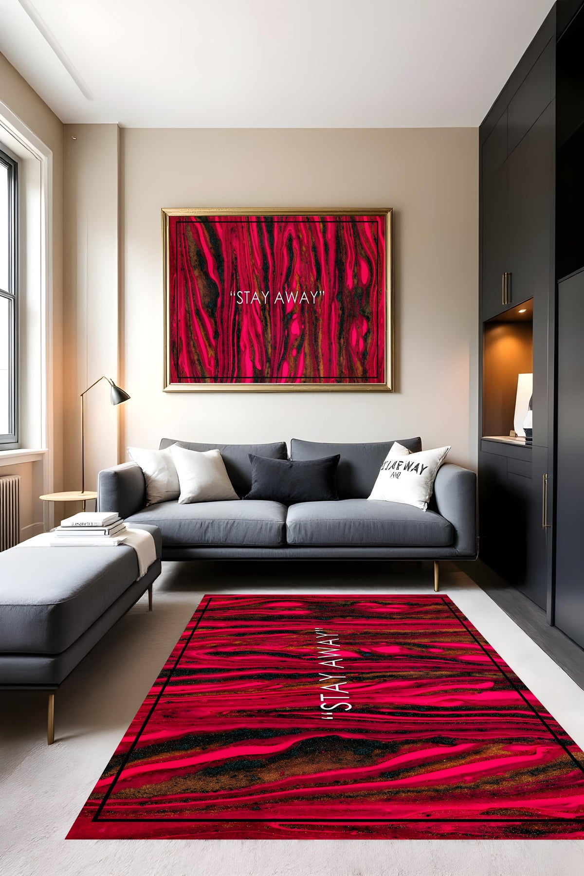 Dijital Baskı Stay Away Yazılı Modern Kaymaz Taban Makinada Yıkanabilir Salon Halısı ve Yolluk
