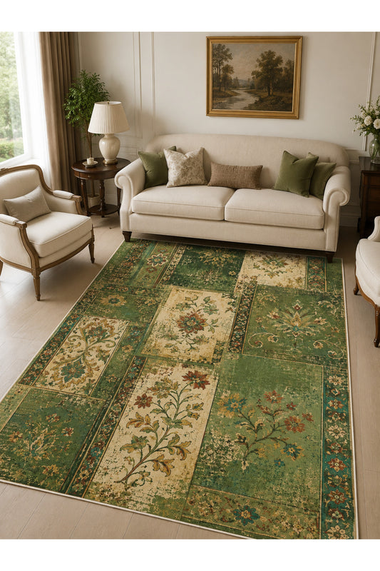 Dijital Kaymaz Yıkanabilir Patchwork Vintage Retro Salon Halısı Mutfak Halısı Yolluk