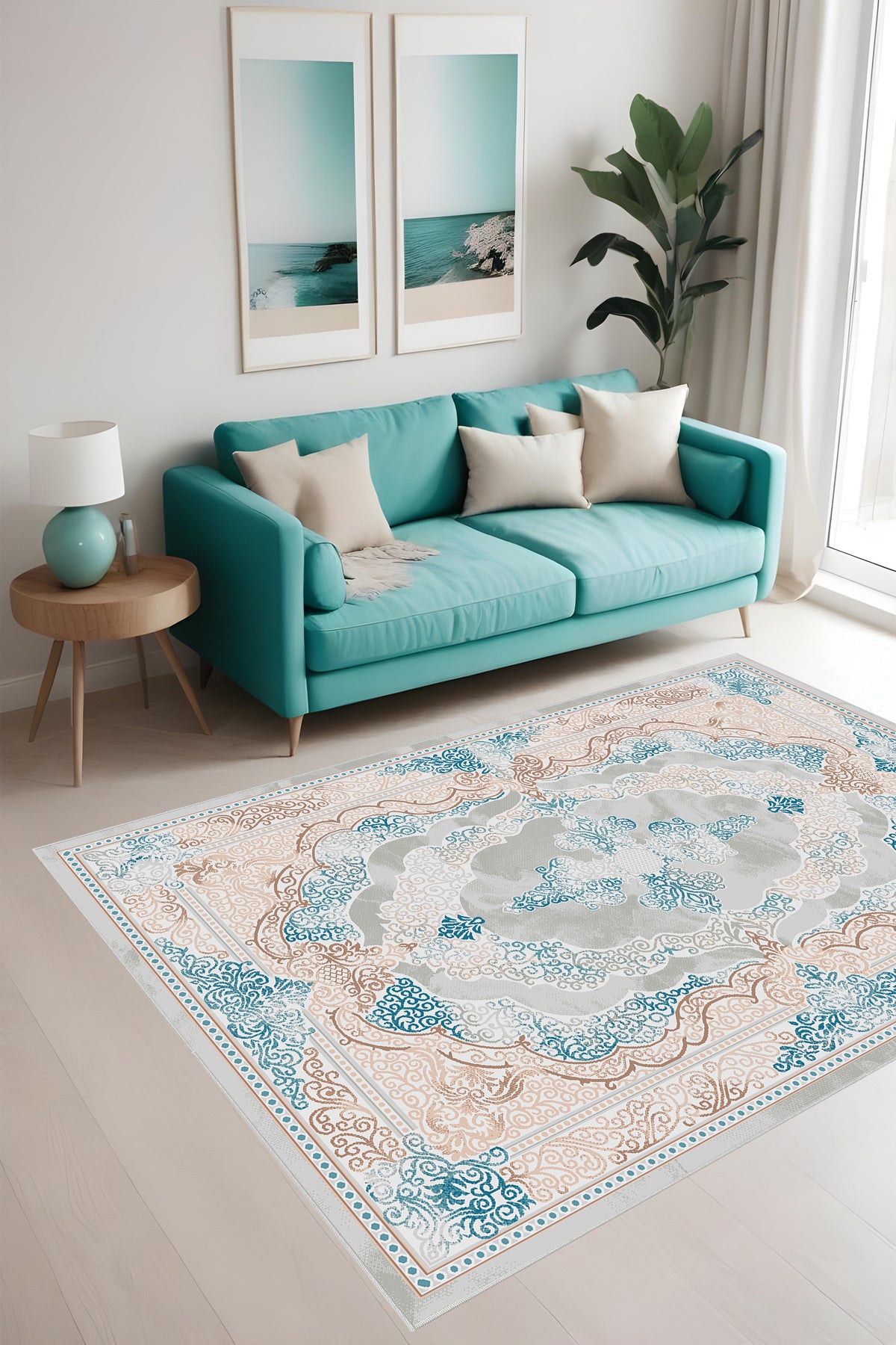 Dijital Baskı Klasik Desenli Modern Çerçeveli Dekoratif Makinada Yıkanabilir Salon ve Yolluk Halısı