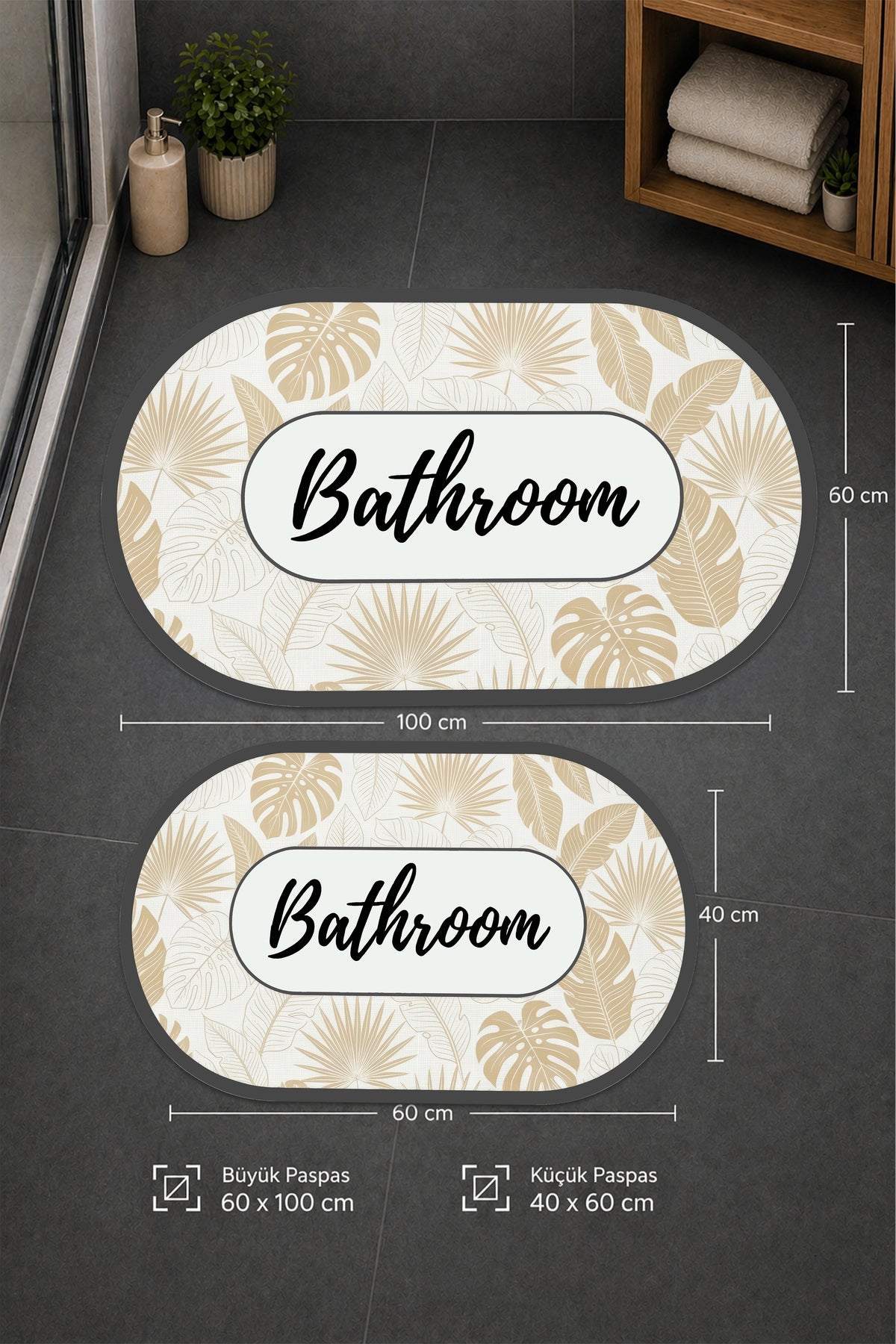 Dijital Baskı Modern Desenli Modern Banyo Halısı İkili Banyo Paspası (40cmx60cm)ve(60cmx100cm)