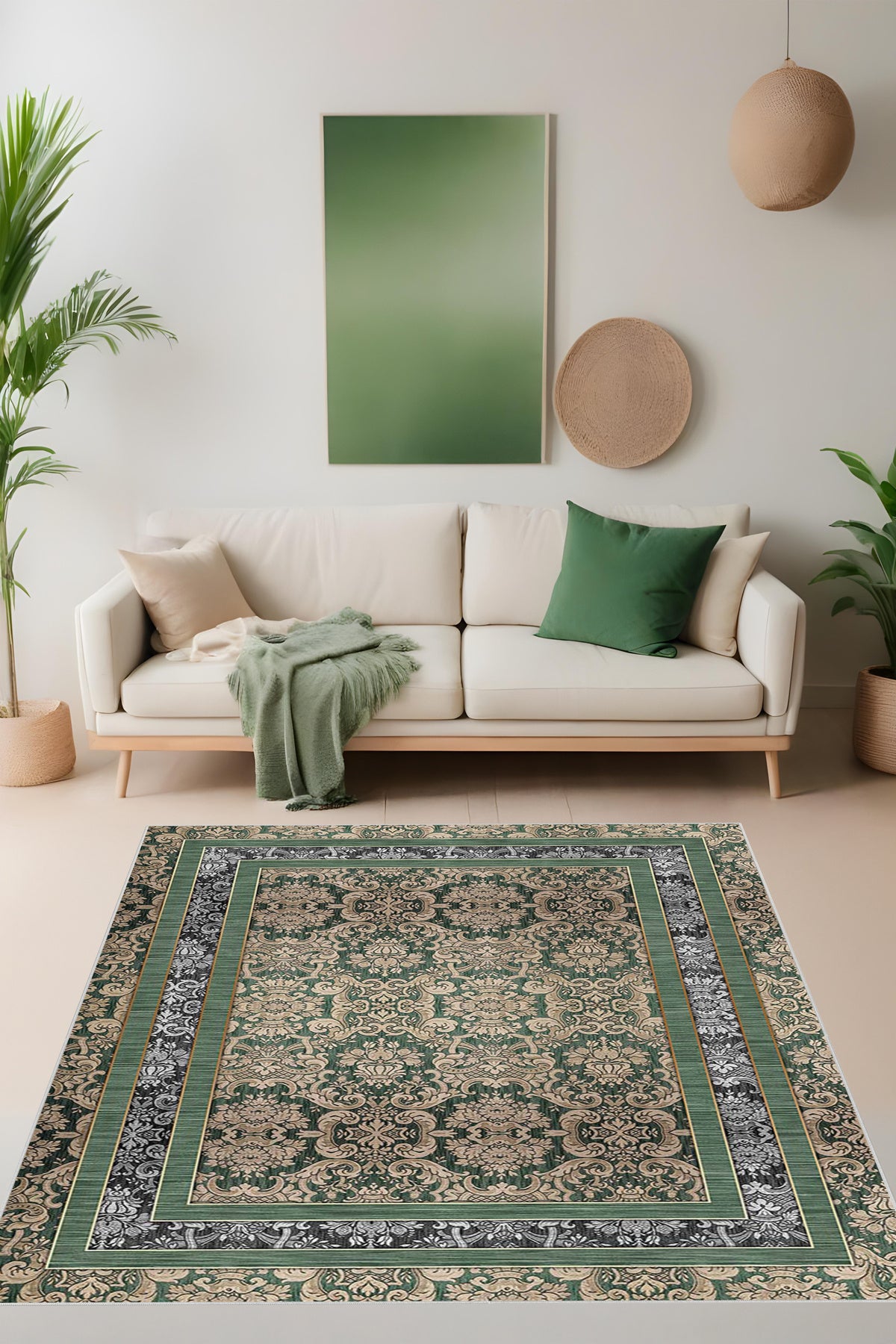 Dijital Baskı Klasik Desenli Çift Çerçeveli Dekoratif Makinada Yıkanabilir Salon ve Yolluk Halısı