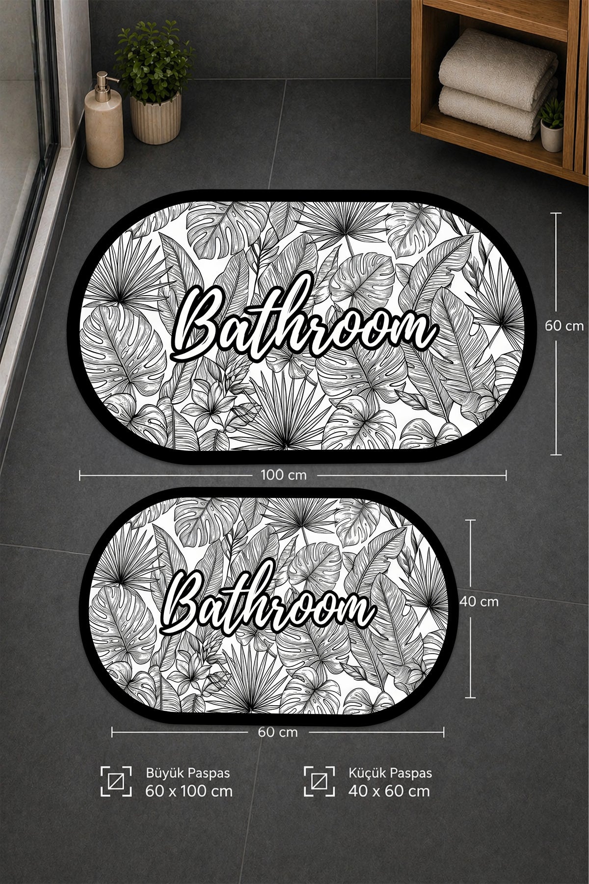 Dijital Baskı Modern Desenli Modern Banyo Halısı İkili Banyo Paspası (40cmx60cm)ve(60cmx100cm)