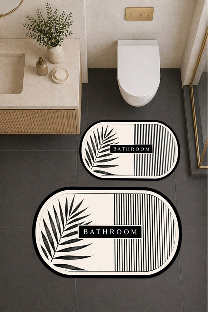 Dijital Baskı Modern Desenli Modern Banyo Halısı İkili Banyo Paspası (40cmx60cm)ve(60cmx100cm)