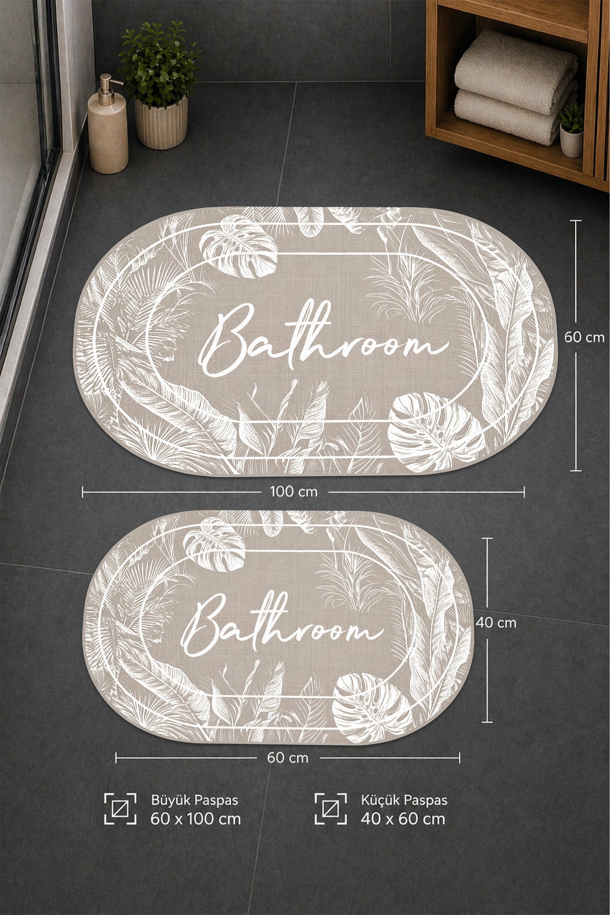 Dijital Baskı Modern Desenli Modern Banyo Halısı İkili Banyo Paspası (40cmx60cm)ve(60cmx100cm)