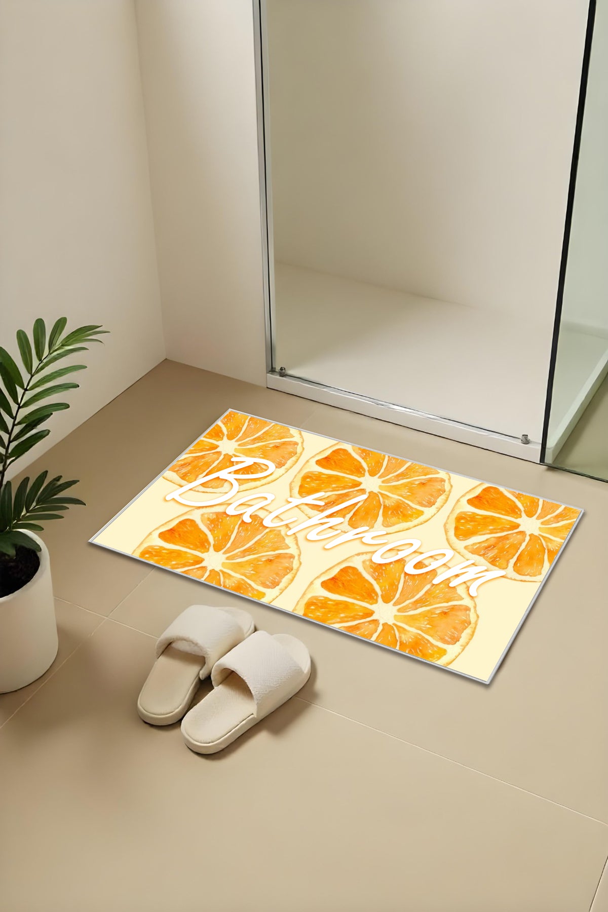 Dijital Baskı Yaz Temalı Portakal Desenli Modern 2'li Set Banyo Paspası Banyo Halısı (60x100 40x60)