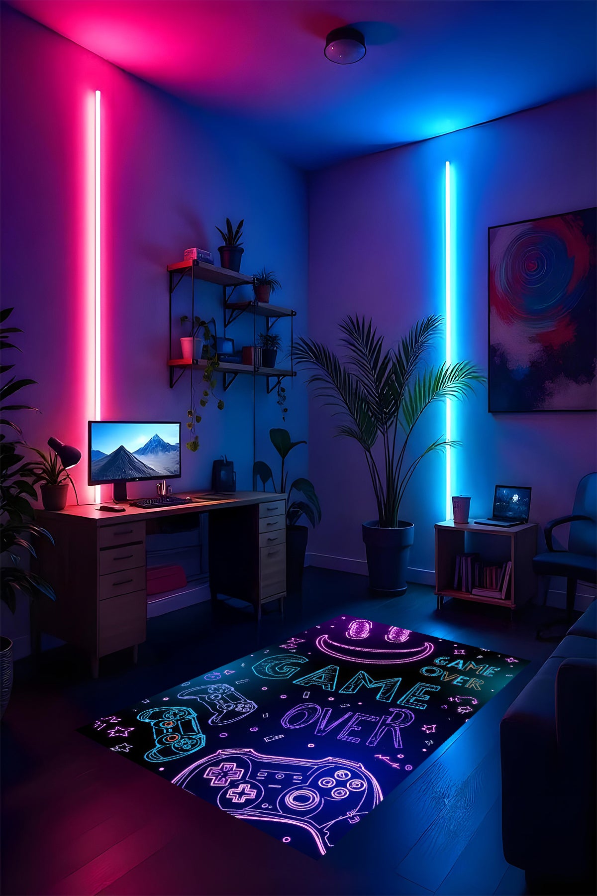 Gaming Halı Dijital Baskı Oyun Odası Halısı Kaymaz Taban Yıkanabilir Gamer Modern Tasarım