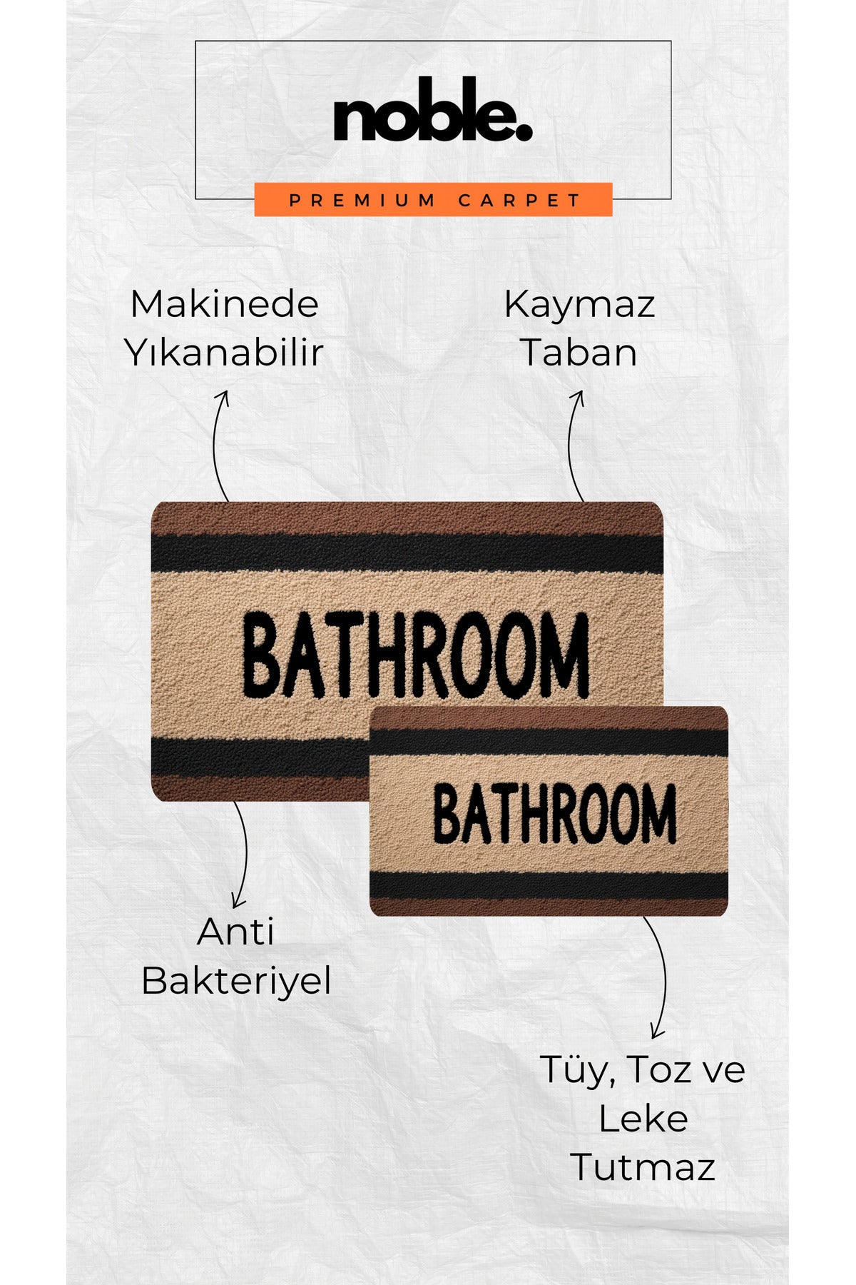 Dijital Baskı Krem Kahve Tonlu Modern Banyo Halısı İkili Banyo Paspası(40cmx60cm)ve(60cmx100cm)