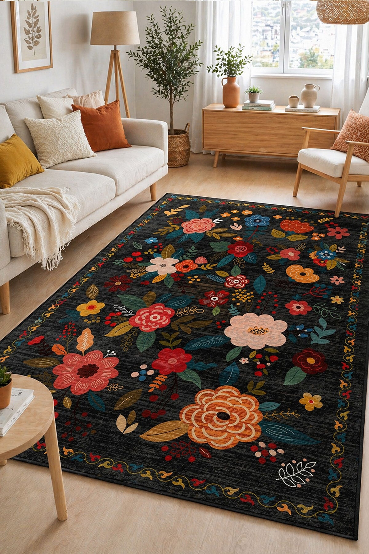 Dijital Yıkanabilir Etnik Retro Desen Kaymaz Taban Salon Halısı Mutfak Halısı Yolluk Çocuk Halısı