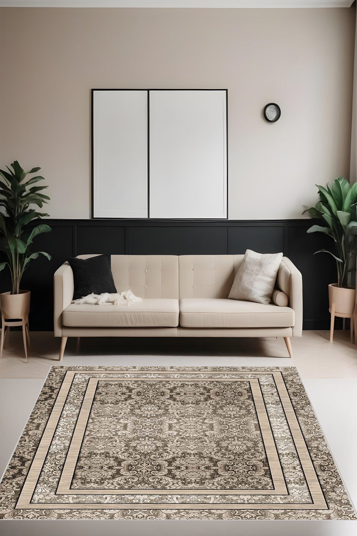 Dijital Baskı Klasik Desenli Çift Çerçeveli Dekoratif Makinada Yıkanabilir Salon ve Yolluk Halısı