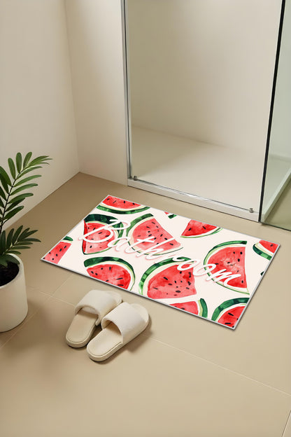 Dijital Baskı Yaz Temalı Karpuz Desenli Modern 2'li Set Banyo Paspası Banyo Halısı (60x100 40x60)