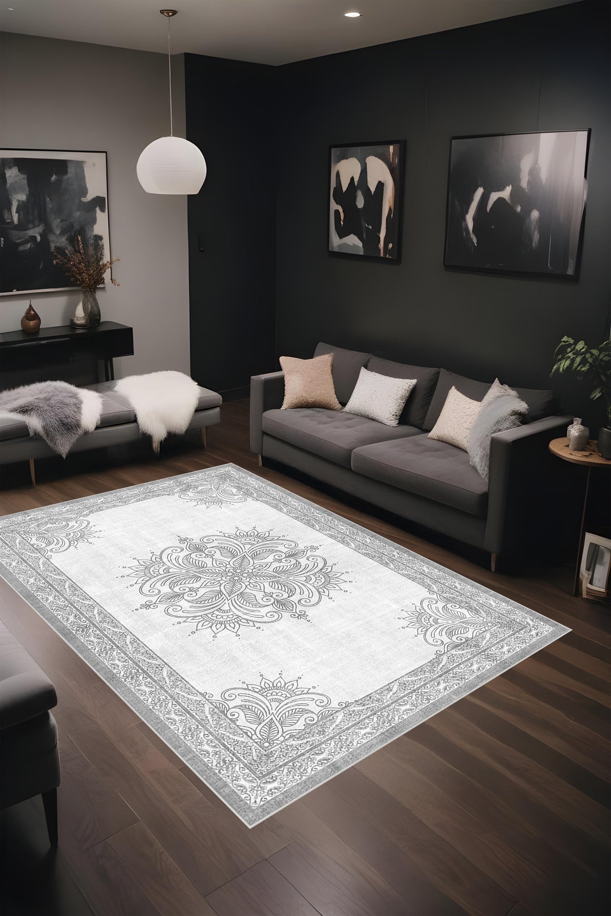 Dijital Baskı Modern Klasik Desenli Çerçeveli Dekoratif Makinada Yıkanabilir Salon ve Yolluk Halısı