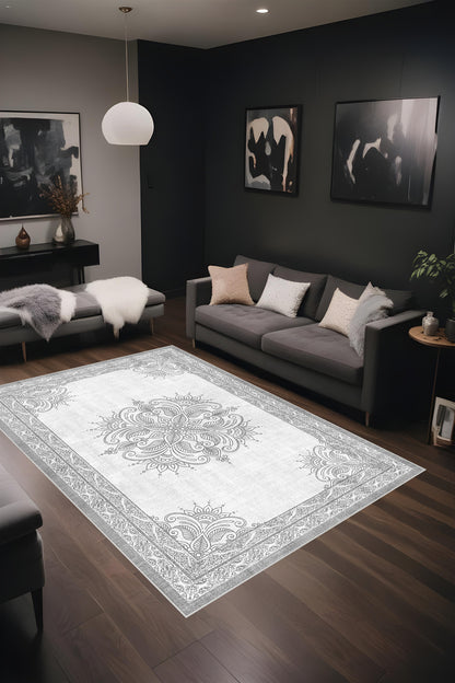 Dijital Baskı Modern Klasik Desenli Çerçeveli Dekoratif Makinada Yıkanabilir Salon ve Yolluk Halısı