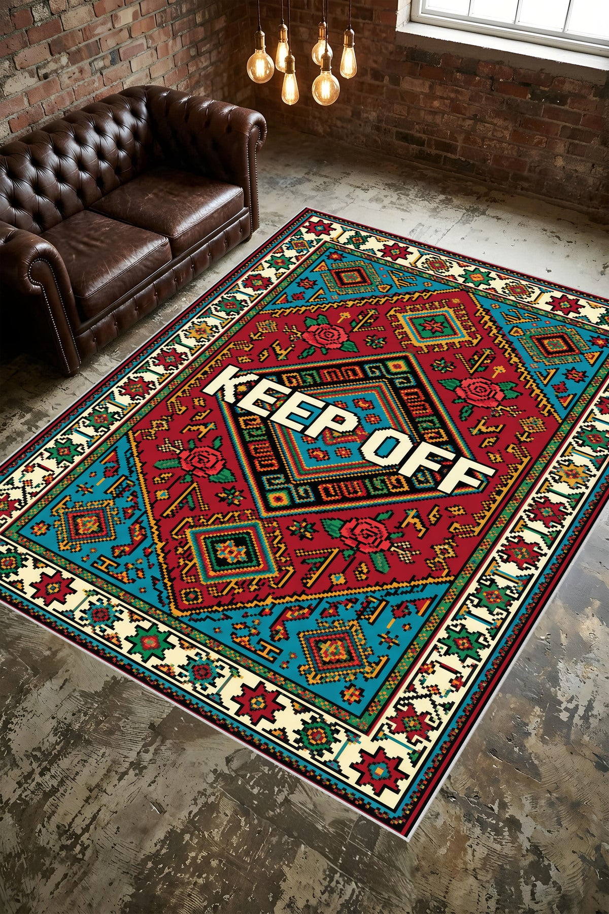 Dijital Yıkanabilir Etnik Retro Desen Kaymaz Taban Salon Halısı Mutfak Yolluk Çocuk Odası Halısı