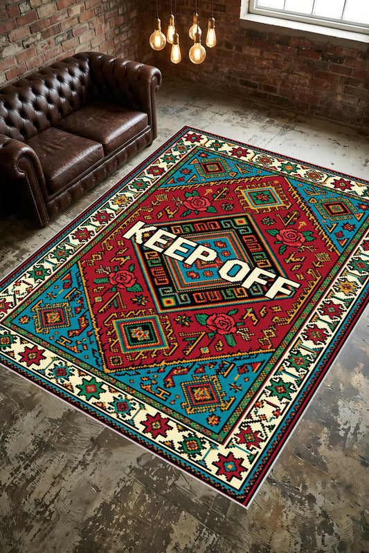 Dijital Yıkanabilir Etnik Retro Desen Kaymaz Taban Salon Halısı Mutfak Yolluk Çocuk Odası Halısı