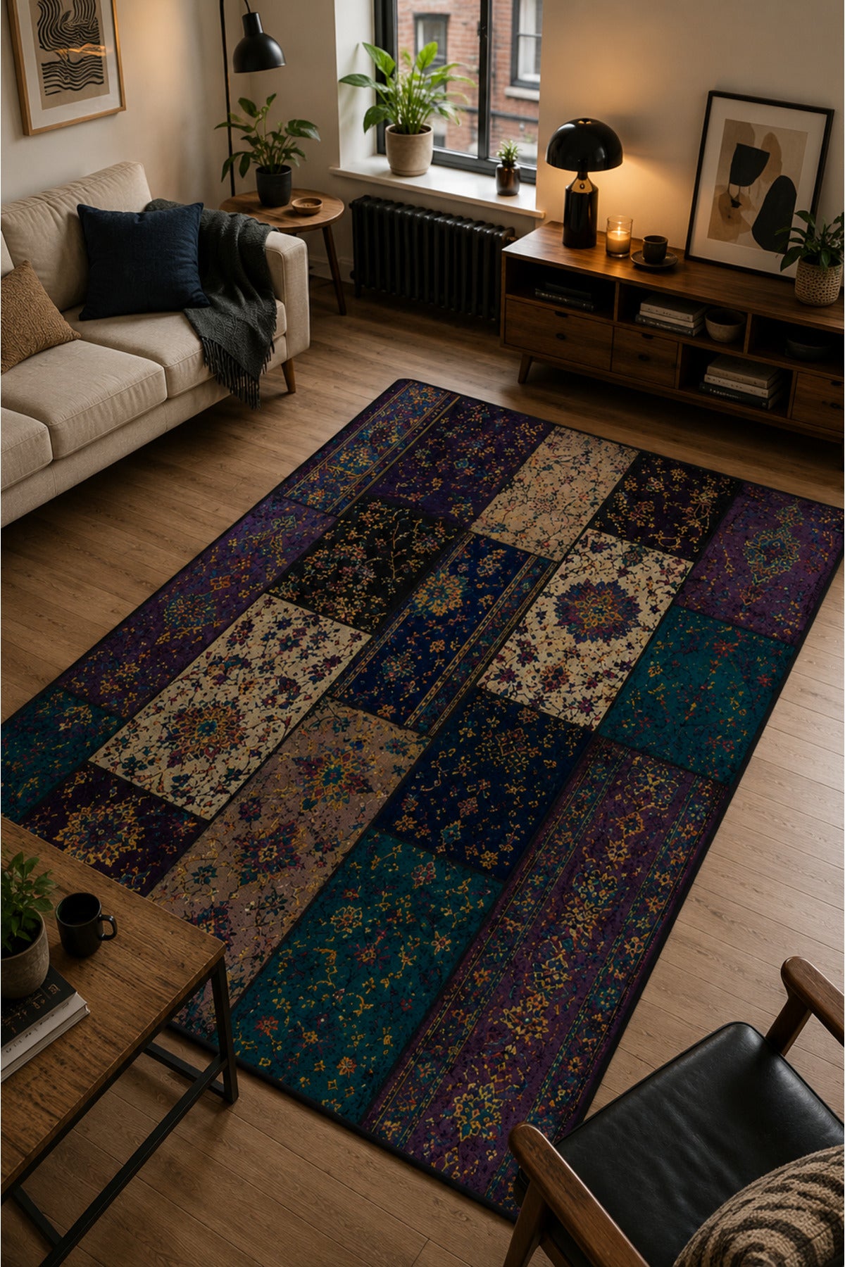 Dijital Yıkanabilir Etnik Retro Desen Kaymaz Taban Salon Halısı Mutfak Halısı Yolluk Çocuk Halısı