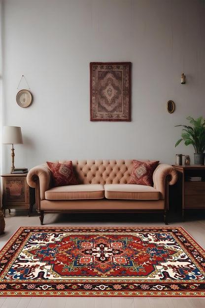 Dijital Baskı Klasik Desenli Çerçeveli Dekoratif Makinada Yıkanabilir Salon ve Yolluk Halısı