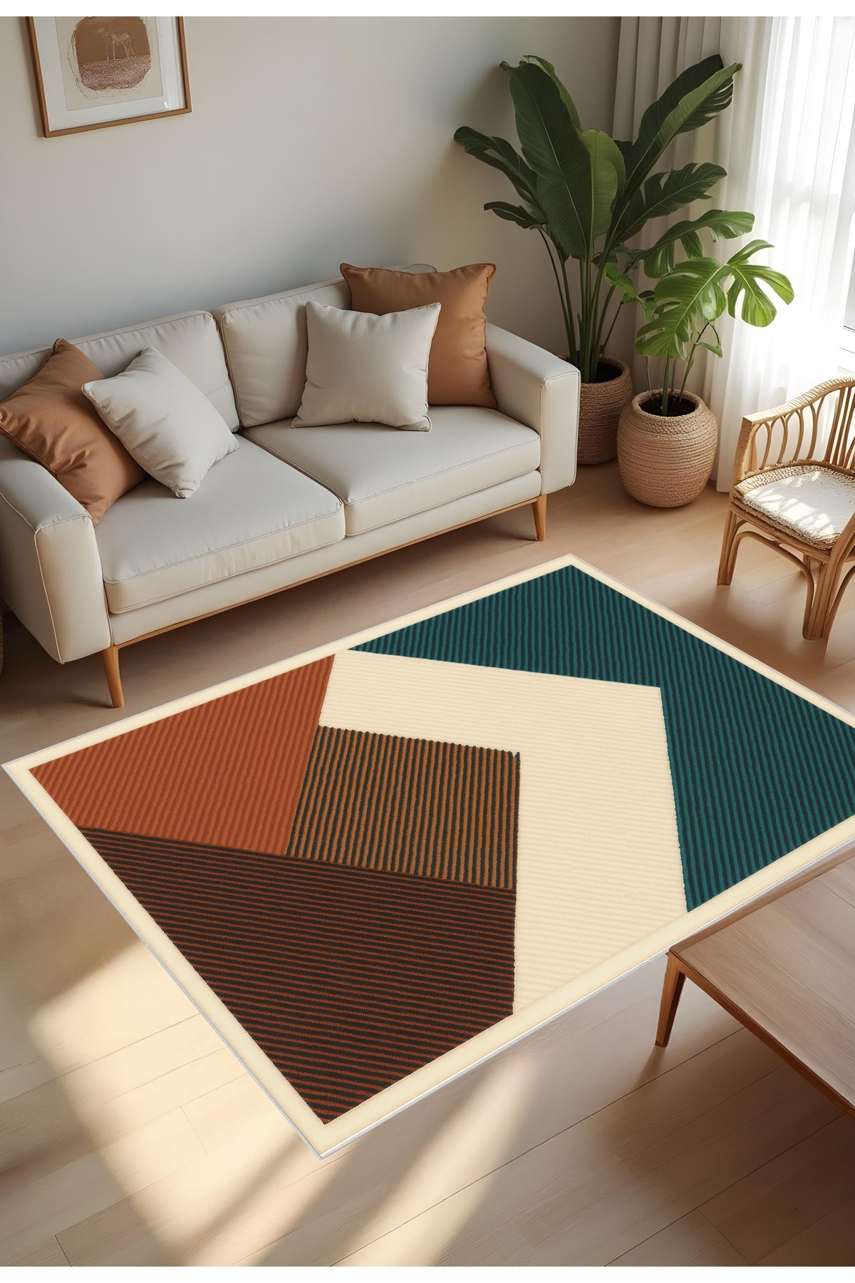 Makinede Yıkanabilir Geometrik Desen Kaymaz Taban Leke Tutmaz Mutfak Halısı Salon Halısı ve Yolluk