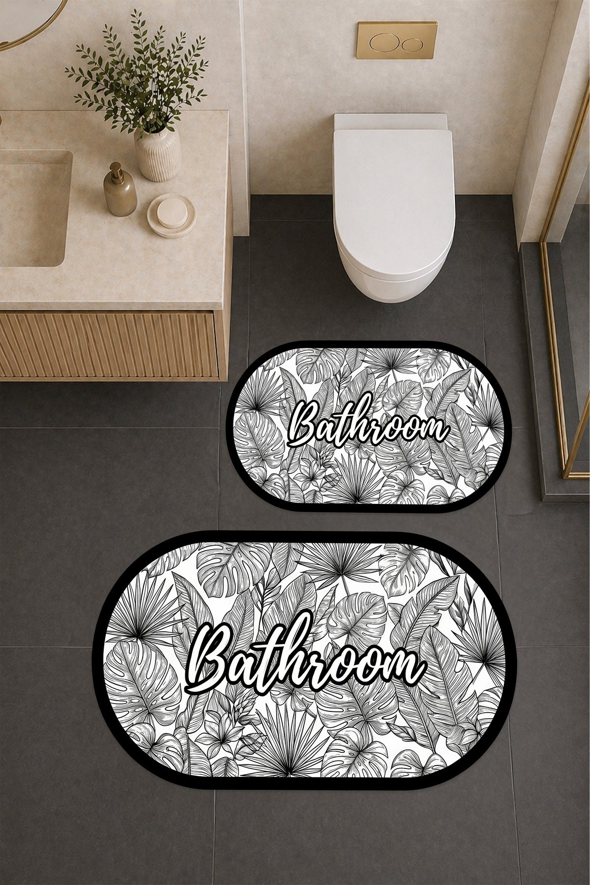 Dijital Baskı Modern Desenli Modern Banyo Halısı İkili Banyo Paspası (40cmx60cm)ve(60cmx100cm)