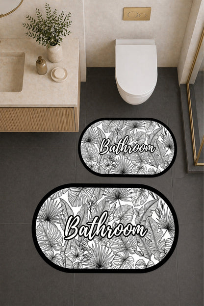 Dijital Baskı Modern Desenli Modern Banyo Halısı İkili Banyo Paspası (40cmx60cm)ve(60cmx100cm)