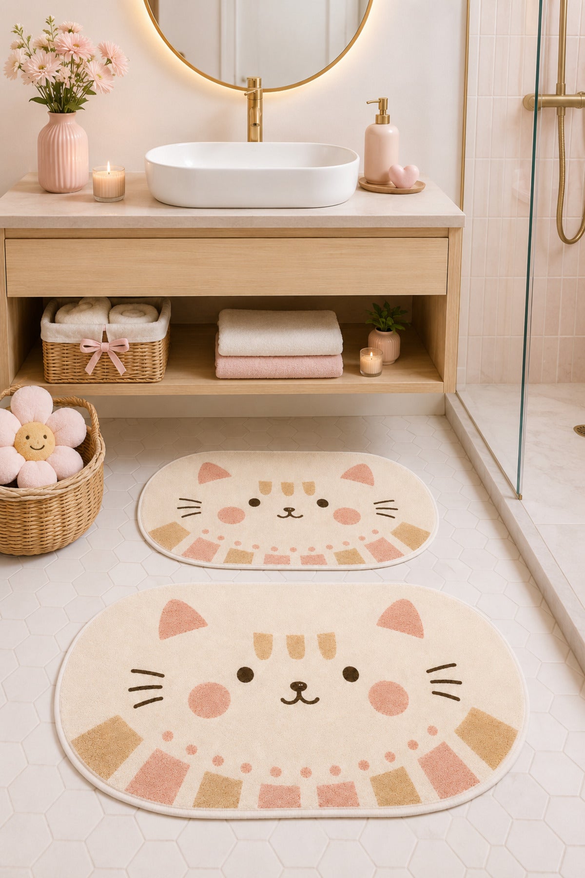 Dijital Kaymaz Yıkanabilir İkili Modern Banyo Paspası Banyo Halısı Banyo Dekor (40x60+60x90 cm)