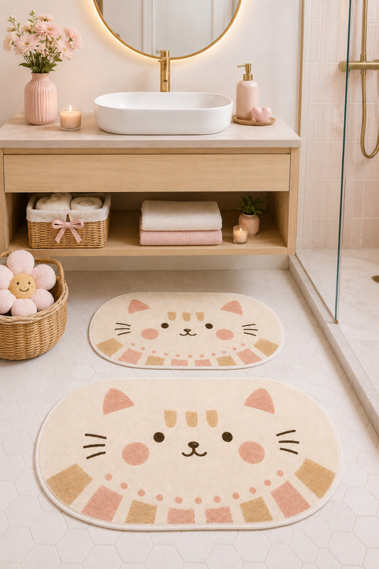 Dijital Kaymaz Yıkanabilir İkili Modern Banyo Paspası Banyo Halısı Banyo Dekor (40x60+60x90 cm)