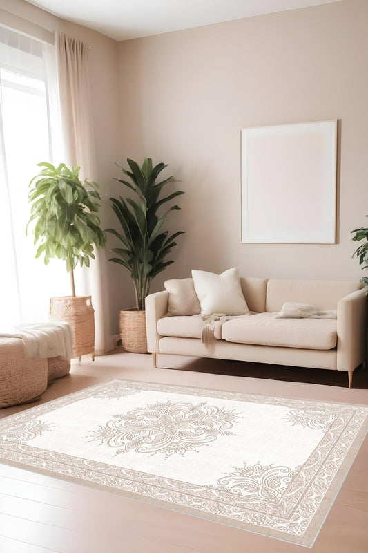 Dijital Baskı Modern Klasik Desenli Çerçeveli Dekoratif Makinada Yıkanabilir Salon ve Yolluk Halısı